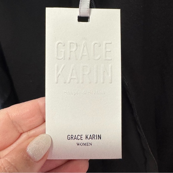 Grace Karin Black Floral Chiffon‎ Dress NWT size 22W Split Sleeve Blue Flowers - Picture 6 of 11